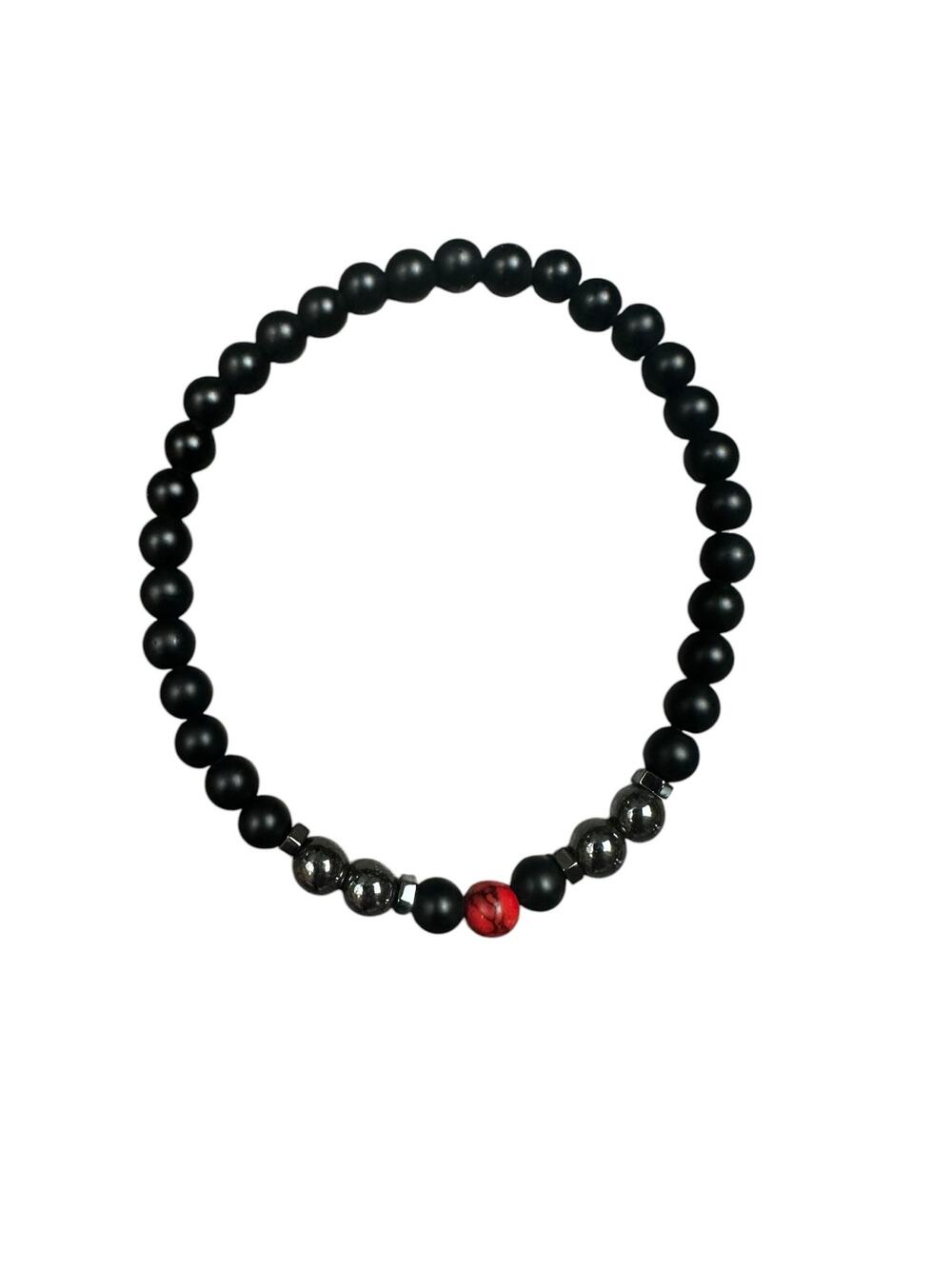 Andrew Christian Black Silver Red Bead Stretch Bracelet — OS